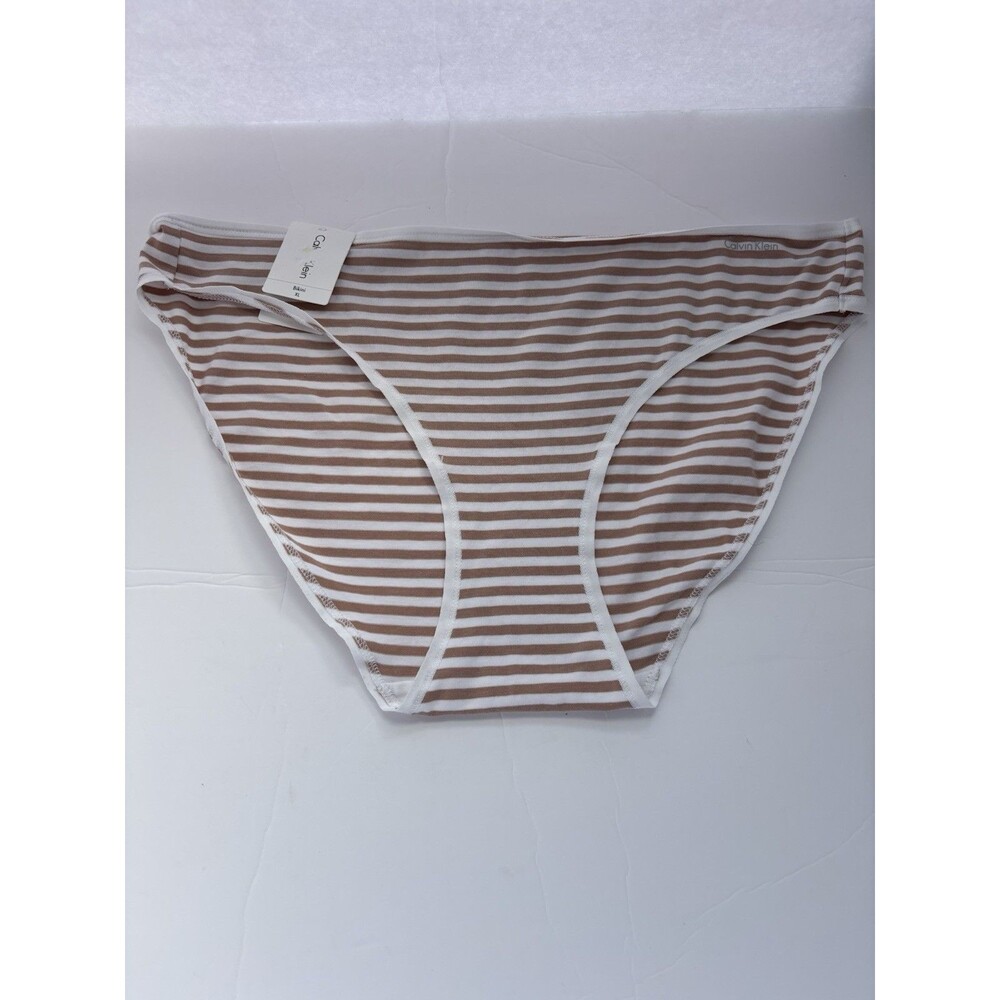 Calvin Klein Cotton Blend Size XL Beige white Striped Bikini Panty QD3644